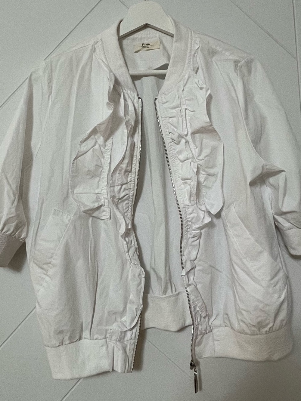 Free People White Ruffle-Front Zip Bomber Jacket - Picture 10 of 10